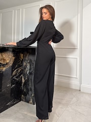 Girl In Mind Black Daisy Wrap Front Jumpsuit - Image 4 of 4