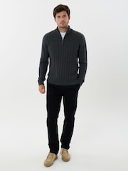 Saltwell Grey Cable Knit Cotton Funnel Neck Quarter Zip Jumper - Image 3 of 5