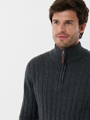 Saltwell Grey Cable Knit Cotton Funnel Neck Quarter Zip Jumper - Image 4 of 5