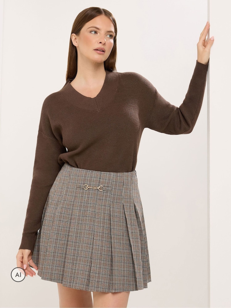 Star by Julien MacDonald Brown Checked Mini Skirt - Image 1 of 6 Star by Julien MacDonald Brown Checked Mini Skirt - Image 1 of 6
