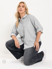 Yours Curve Grey Stripe Shirt - Image 1 of 7