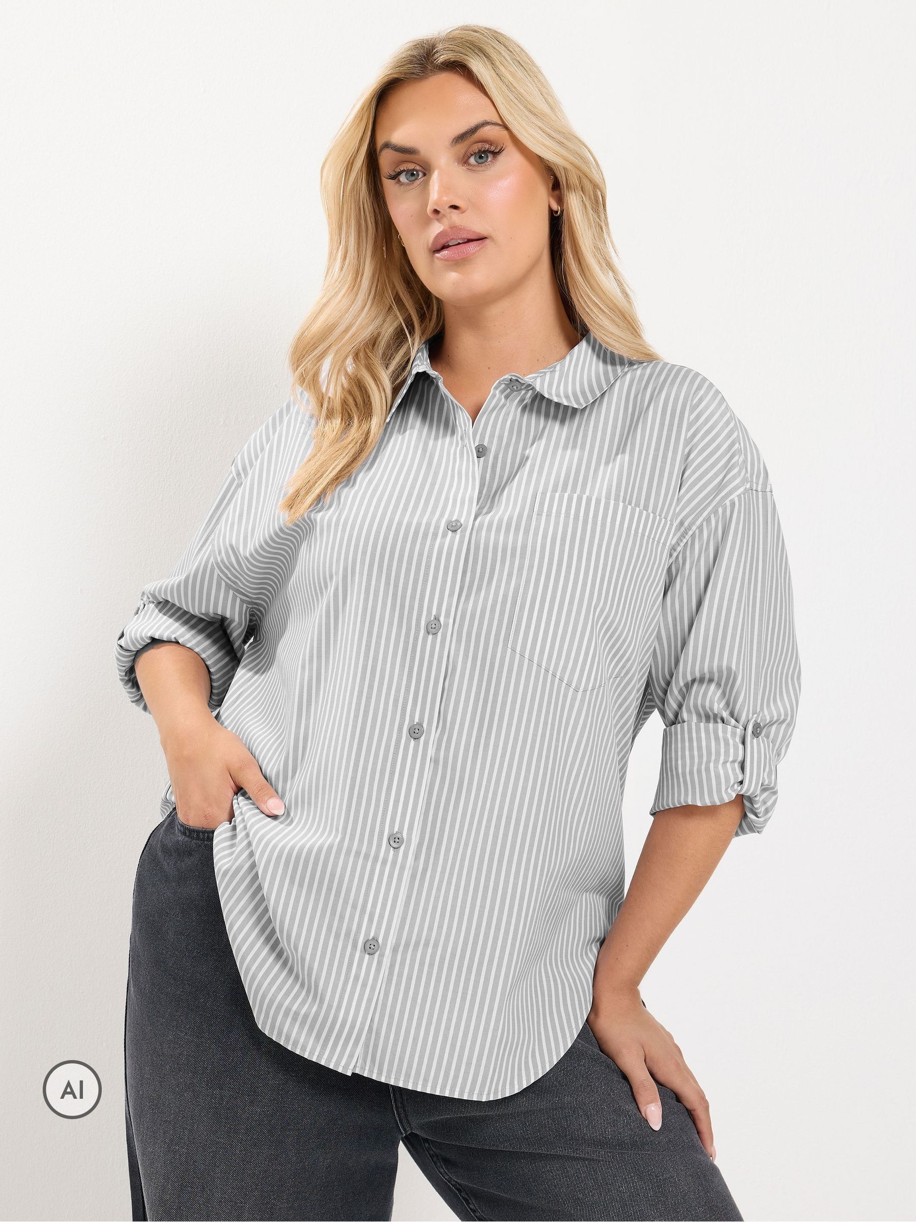 トップス YENN CURVE FORM LONG TEE GRAY Buy Yours Curve Grey Stripe Shirt from Next India