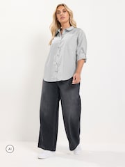 Yours Curve Grey Stripe Shirt - Image 3 of 7