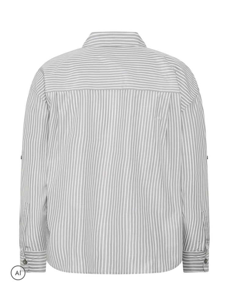Yours Curve Grey Stripe Shirt - Image 7 of 7 Yours Curve Grey Stripe Shirt - Image 7 of 7