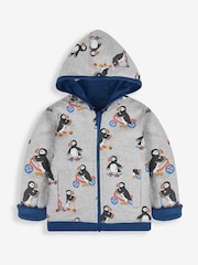 JoJo Maman Bébé Blue Puffin Appliqué Reversible Hoodie - Image 2 of 7