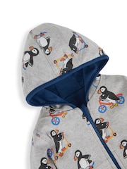 JoJo Maman Bébé Blue Puffin Appliqué Reversible Hoodie - Image 5 of 7