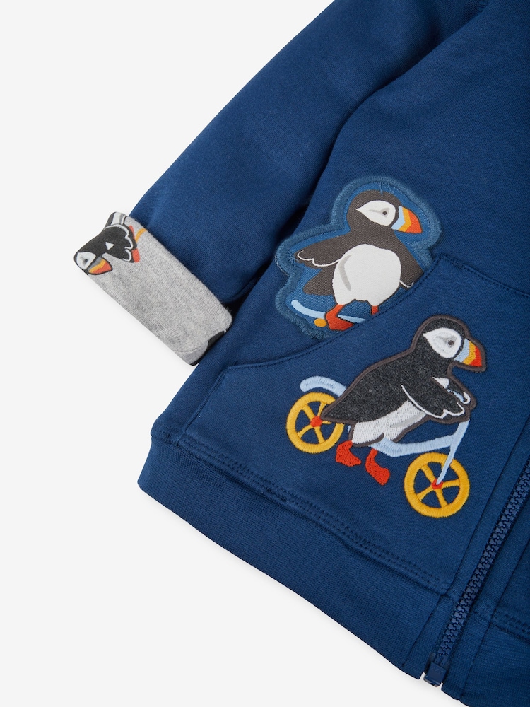 JoJo Maman Bébé Blue Puffin Appliqué Reversible Hoodie - Image 7 of 7