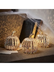 Lights4fun Brass Brass Mottled Light Up Glass Pumpkin Trio - Image 1 of 3