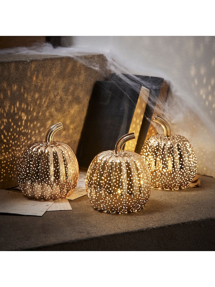 Lights4fun Brass Brass Mottled Light Up Glass Pumpkin Trio - Image 1 of 3