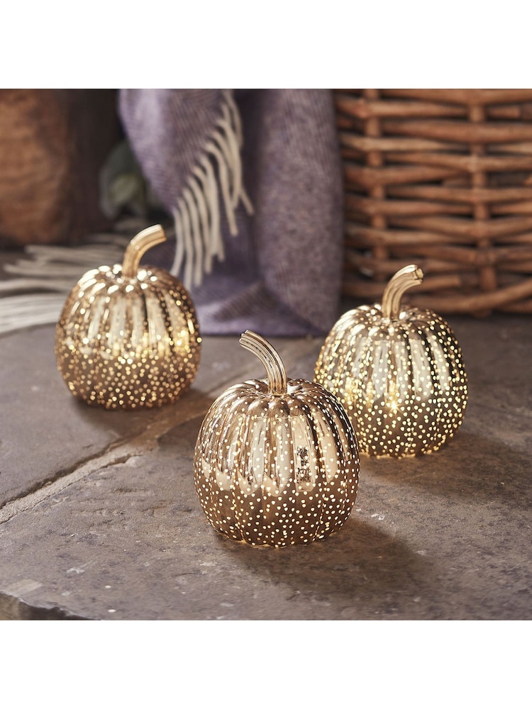 Lights4fun Brass Brass Mottled Light Up Glass Pumpkin Trio - Image 3 of 3