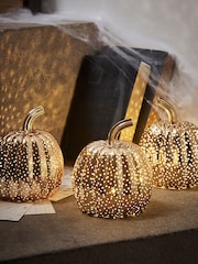 Lights4fun Brass Brass Mottled Light Up Glass Pumpkin Trio - Image 5 of 6