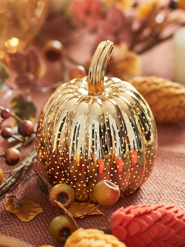 Lights4fun Brass Brass Mottled Light Up Glass Pumpkin Trio - Image 6 of 6 Lights4fun Brass Brass Mottled Light Up Glass Pumpkin Trio - Image 6 of 6