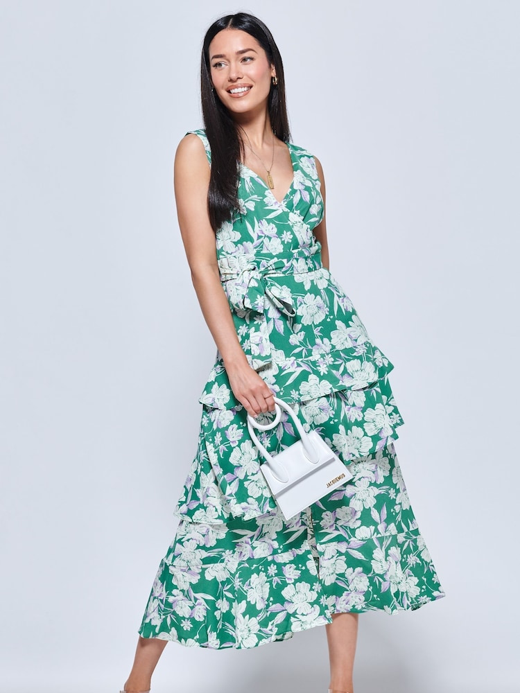 Jolie Moi Green Della Crepe Frill Hem Maxi Dress - Image 1 of 6