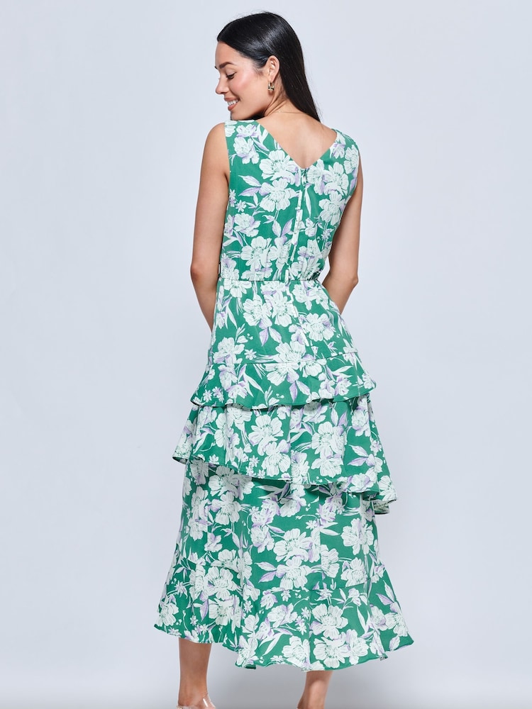 Jolie Moi Green Della Crepe Frill Hem Maxi Dress - Image 2 of 6