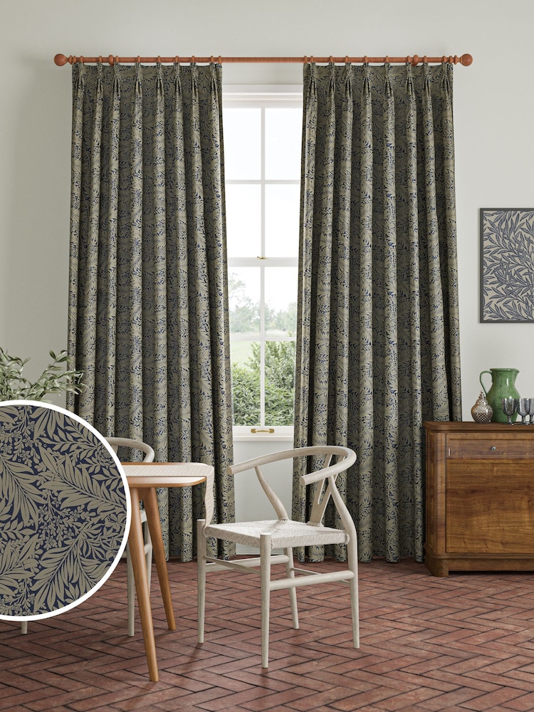 William Morris At Home Indigo Blue Larkspur Woven Made to Measure Curtains - Image 1 of 9