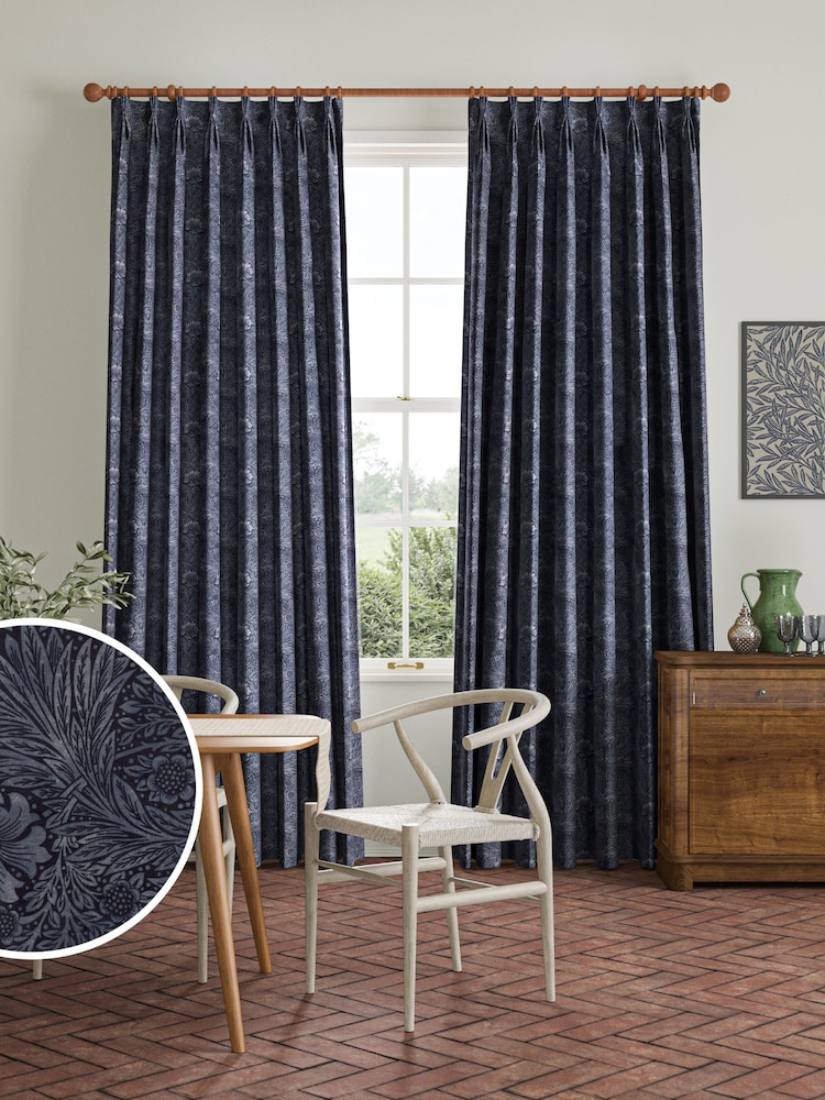 William Morris At Home Indigo Blue Marigold Velvet Made to Measure Curtains - Image 1 of 9