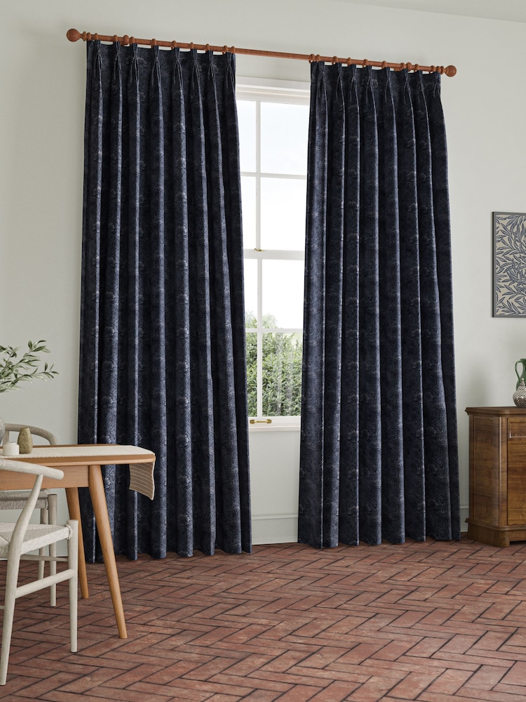 William Morris At Home Indigo Blue Marigold Velvet Made to Measure Curtains - Image 2 of 9