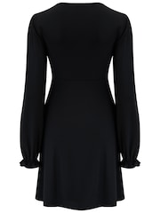 Pour Moi Black Anya Fuller Bust Lace Detail Slinky Jersey Long Sleeve Tea Dress - Image 4 of 4