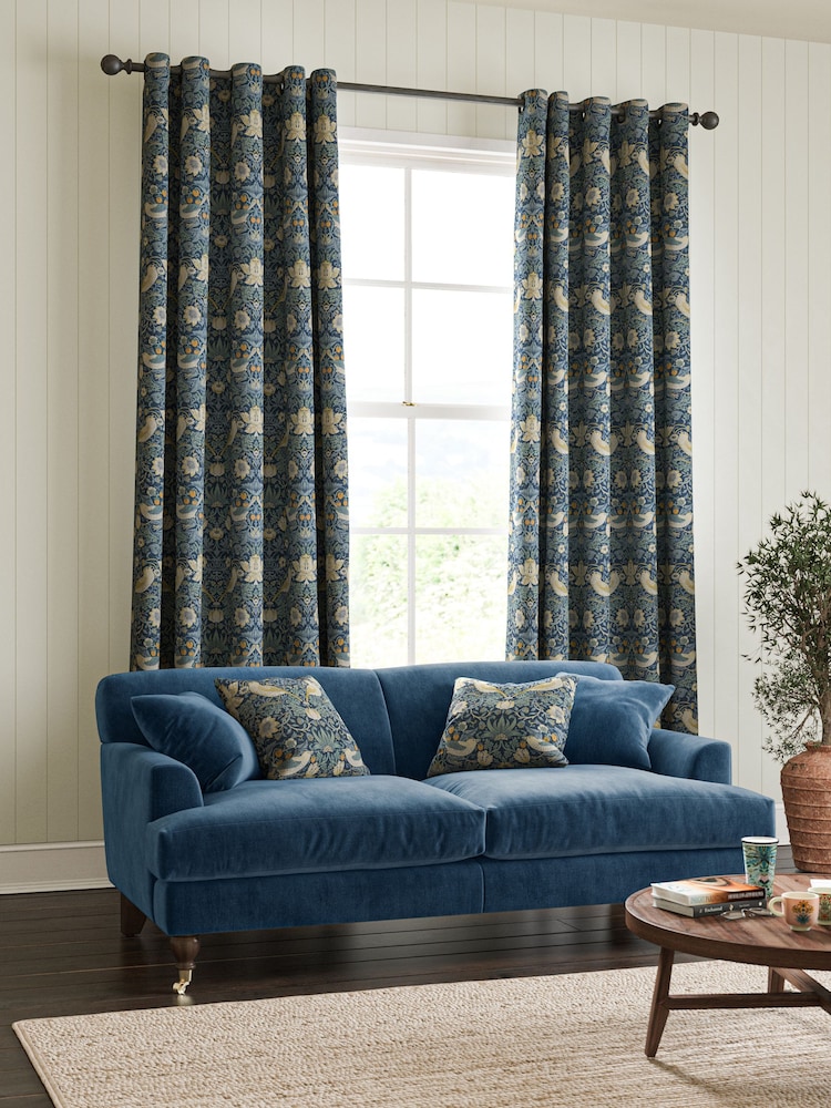 William Morris At Home Blue Strawberry Thief Made to Measure 100% Cotton Curtains - Image 2 of 9