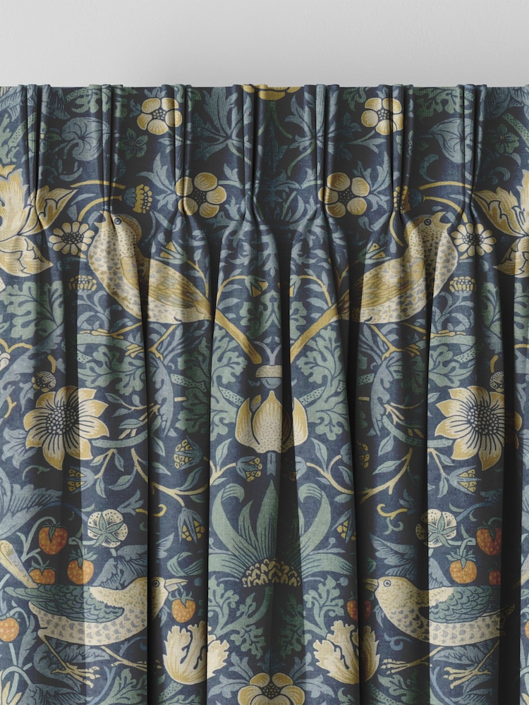 William Morris At Home Blue Strawberry Thief Made to Measure 100% Cotton Curtains - Image 5 of 9