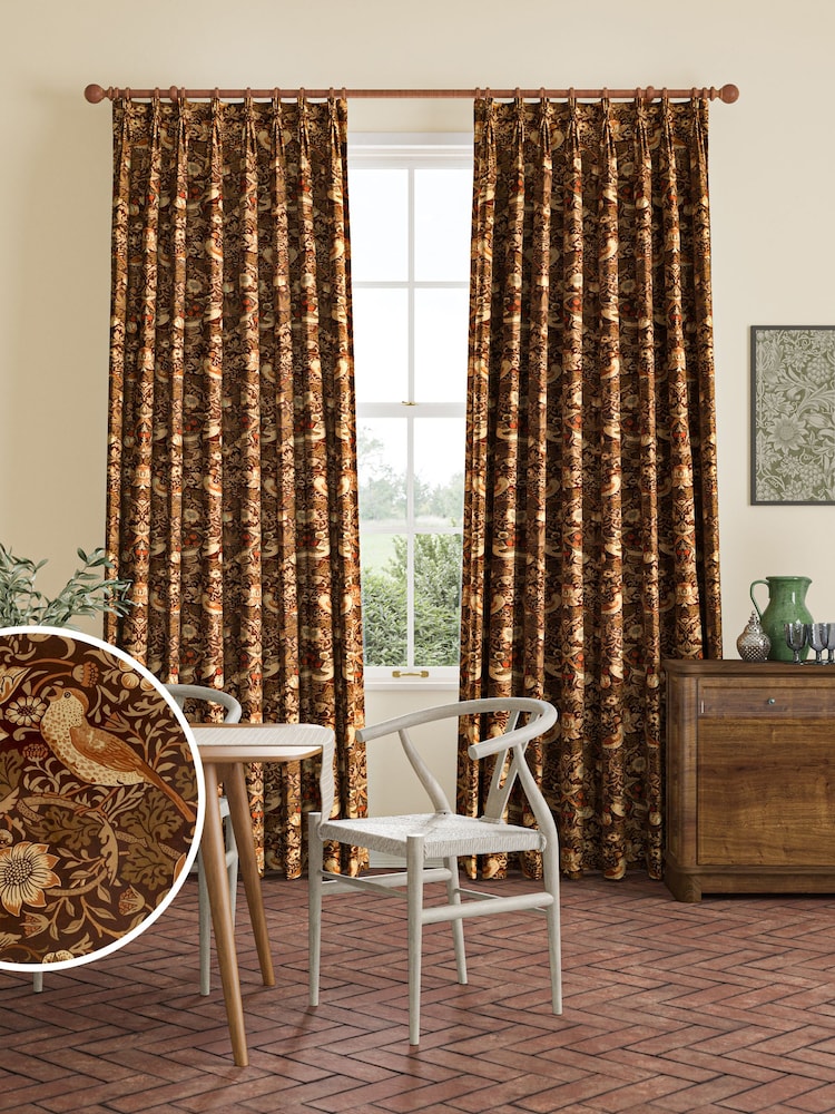 William Morris At Home Natural Strawberry Thief Velvet Made to Measure Curtains - Image 1 of 9