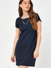 Navy Blue 100% Cotton Relaxed Capped Sleeve Tunic Dress - Image 1 of 5