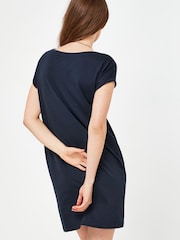 Navy Blue 100% Cotton Relaxed Capped Sleeve Tunic Dress - Image 2 of 5