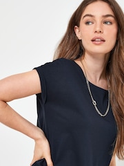 Navy Blue 100% Cotton Relaxed Capped Sleeve Tunic Dress - Image 3 of 5