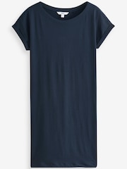 Navy Blue 100% Cotton Relaxed Capped Sleeve Tunic Dress - Image 4 of 5