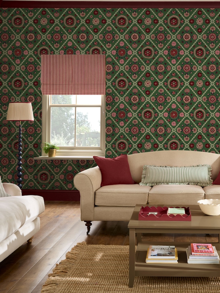 Buy Joules Green Festival Floral Trellis 10M Wallpaper from the Next UK ...