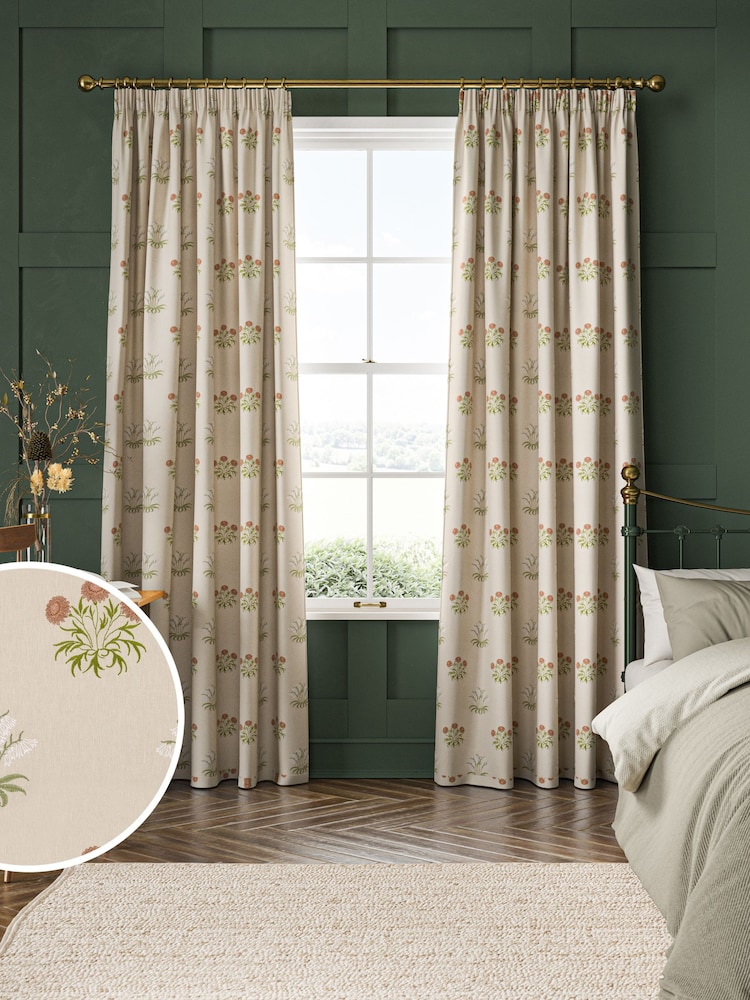 William Morris At Home Natural Lily Flower Embroidery Made to Measure Curtains - Image 1 of 9