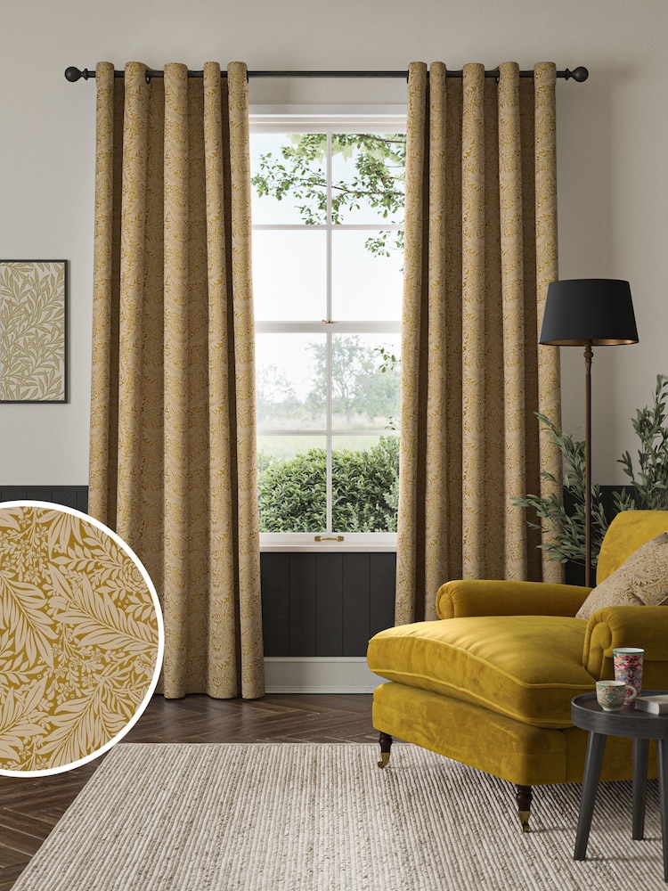 William Morris At Home Ochre Yellow Larkspur Woven Made to Measure Curtains - Image 1 of 9