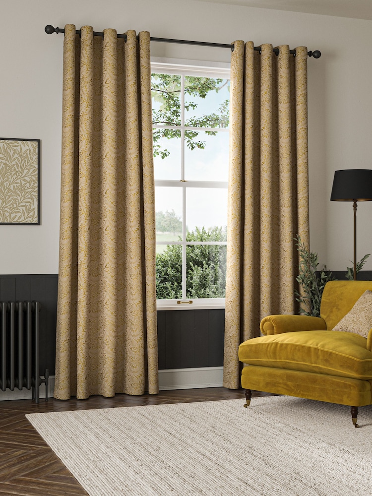 William Morris At Home Ochre Yellow Larkspur Woven Made to Measure Curtains - Image 2 of 9