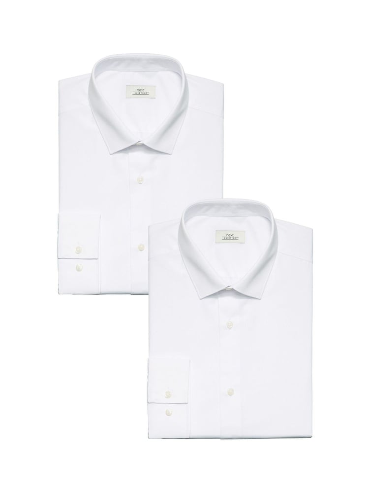 Blanc - Slim Fit (Slim Fit) - Chemises à simple poignet d'entretien facile 2 Pack - Image 1 de 8