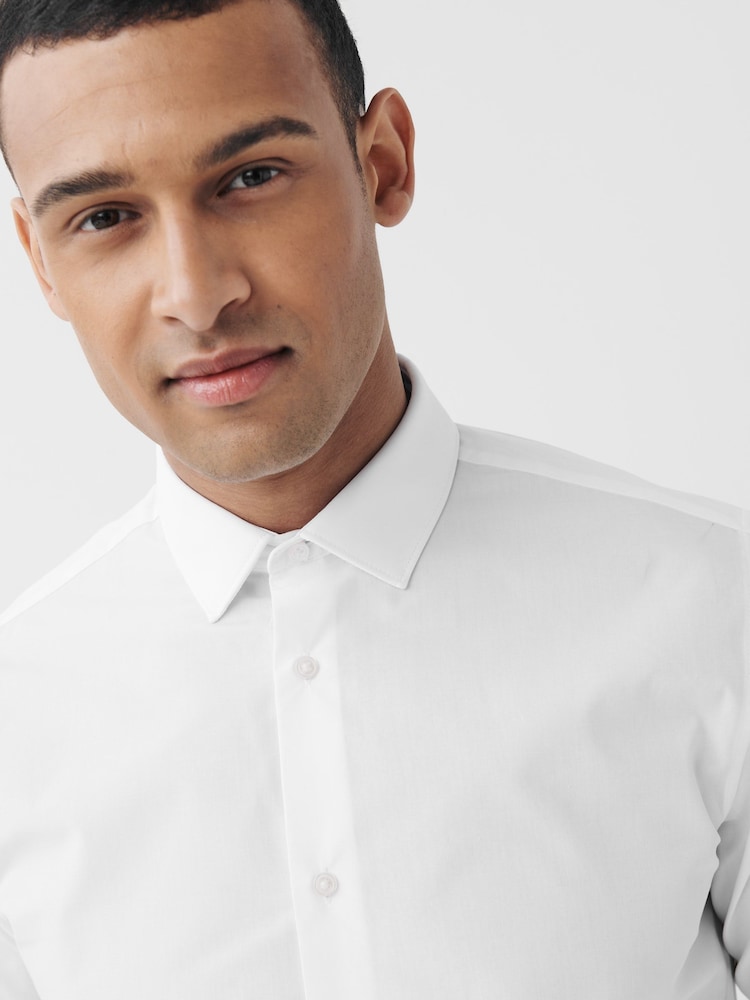 White Slim Fit Easy Care Single Cuff Shirts 2 Pack - Image 5 of 8