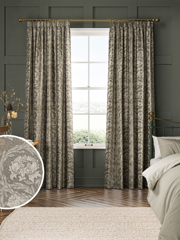 William Morris At Home Grey African Marigold Made to Measure 100% Cotton Curtains - Image 1 of 9