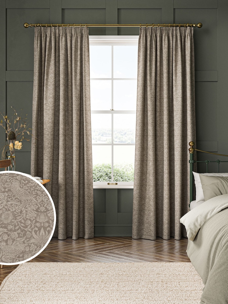 William Morris At Home Natural Strawberry Thief Woven Made to Measure Curtains - Image 1 of 5