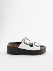 White Forever Comfort® Leather Double Buckle Flatform Sandals - Image 4 of 7
