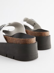 White Forever Comfort® Leather Double Buckle Flatform Sandals - Image 5 of 7