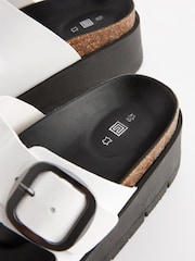 White Forever Comfort® Leather Double Buckle Flatform Sandals - Image 7 of 7
