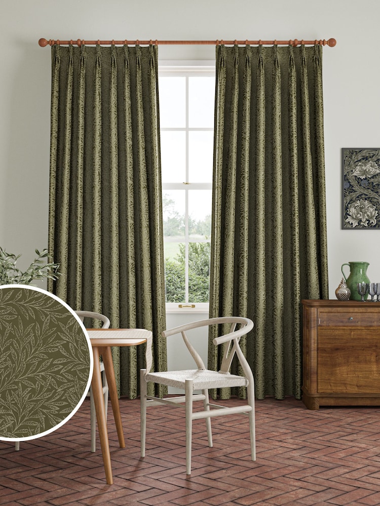 William Morris At Home Sage Green Willow Woven Made to Measure Curtains - Image 1 of 9
