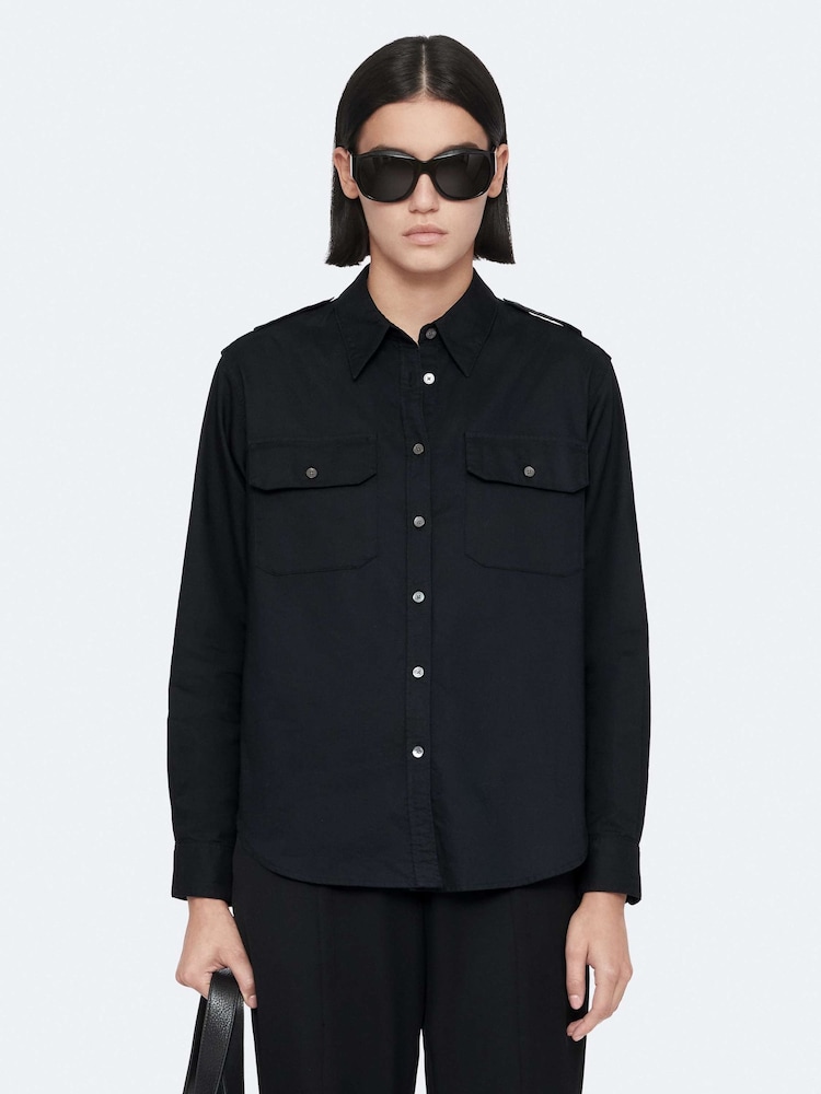 AllSaints Black Maven Military Shirt - Image 1 of 8