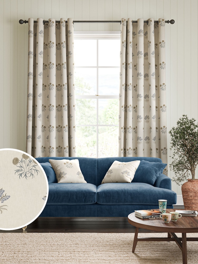 William Morris At Home Natural Lily Flower Embroidery Made to Measure Curtains - Image 1 of 9
