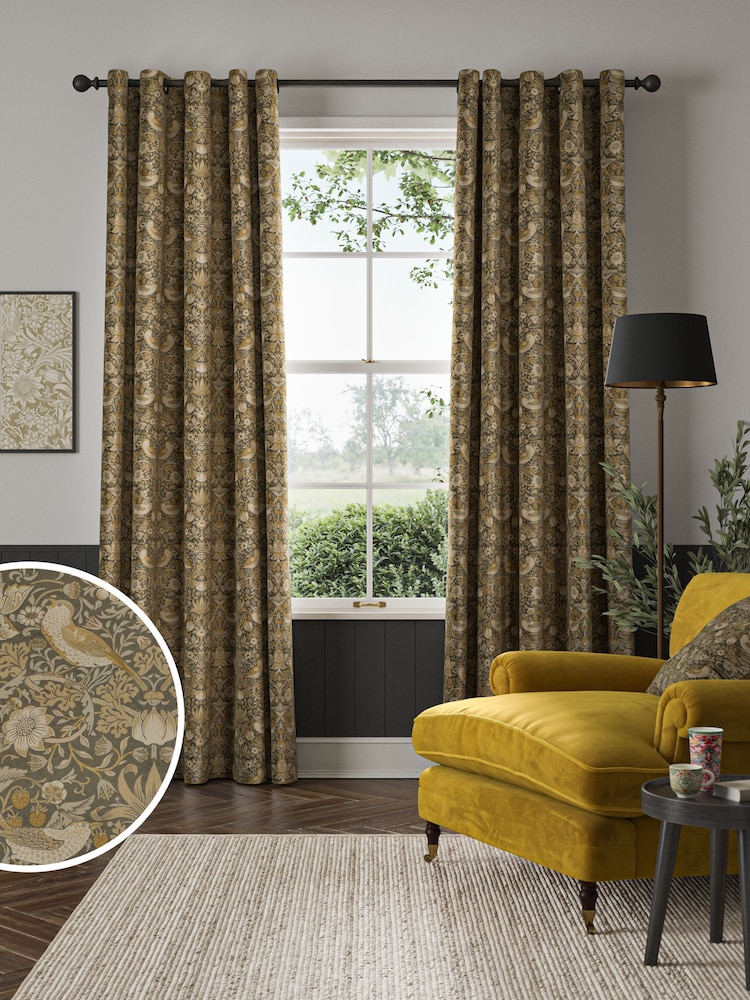 William Morris At Home Flint Grey Strawberry Thief Velvet Made to Measure Curtains - Image 1 of 9
