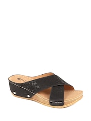 Pavers Heeled Black Mule Sandals - Image 2 of 5