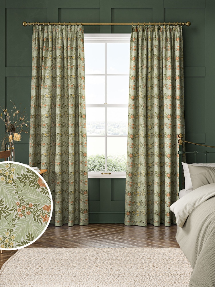 William Morris At Home Nettle Green Larkspur Made to Measure 100% Cotton Curtains - Image 1 of 9