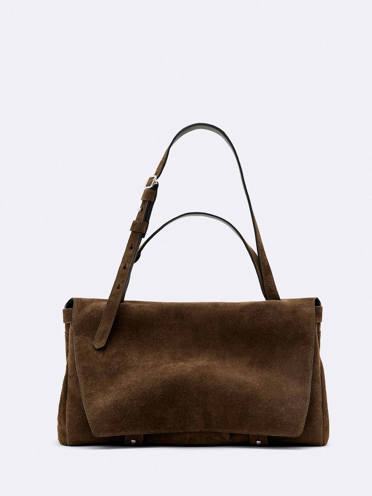 AllSaints Green Joan Suede Satchel Bag - Image 1 of 4