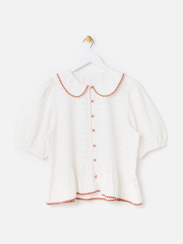 Oliver Bonas Cream Textured Gingham Collar Peplum Blouse - Image 1 of 5 Oliver Bonas Cream Textured Gingham Collar Peplum Blouse - Image 1 of 5