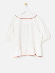 Oliver Bonas Cream Textured Gingham Collar Peplum Blouse - Image 2 of 5