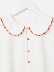 Oliver Bonas Cream Textured Gingham Collar Peplum Blouse - Image 3 of 5